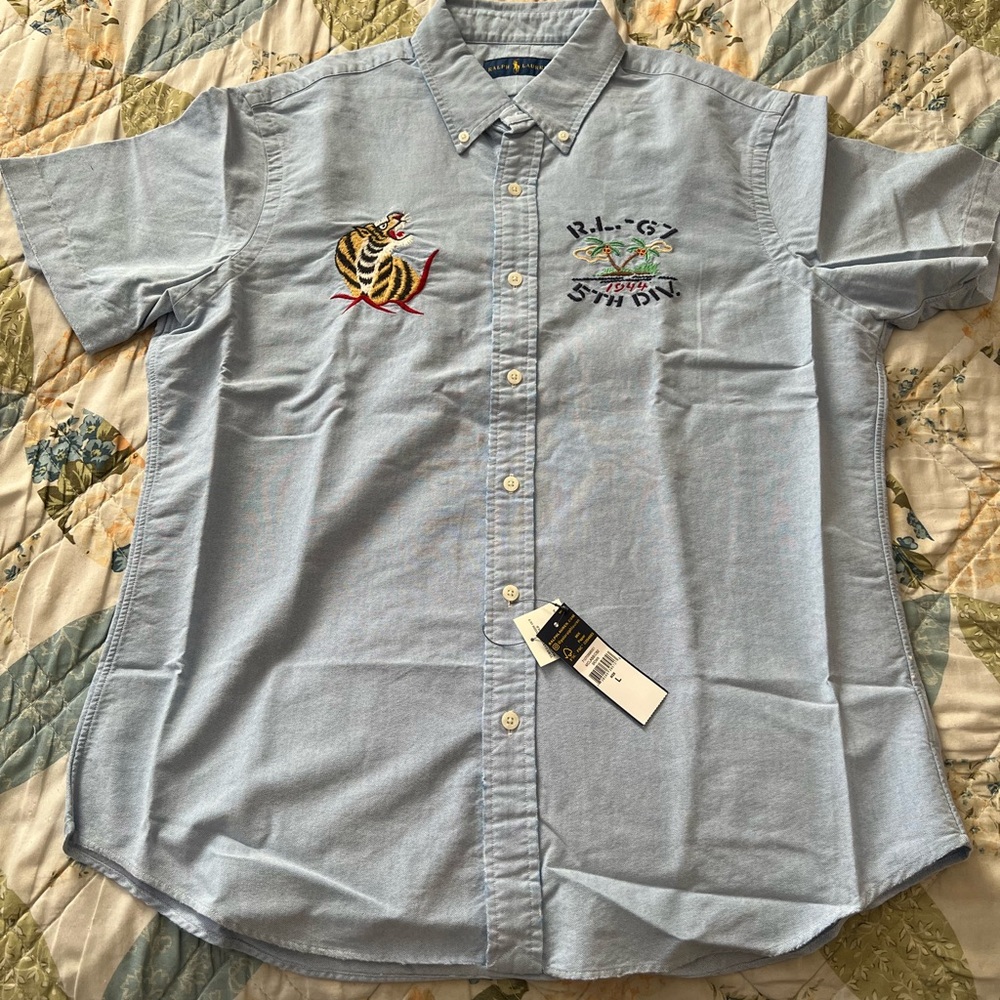 Polo Ralph Lauren men’s button down shirt with amazing embroidery Sz L NWT 🔥